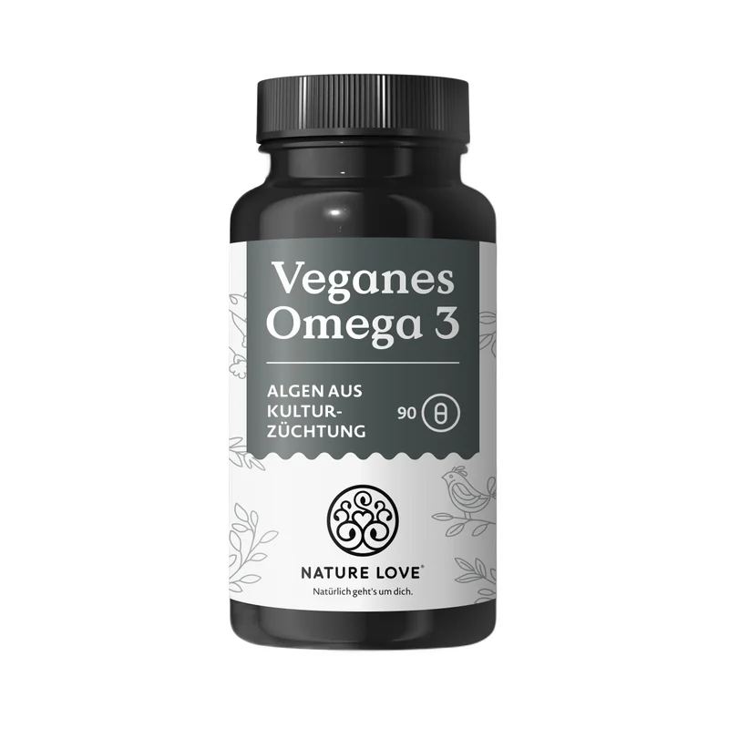 Nature Love Veganes Omega 3 Algenöl-Kapseln, dunkle Dose mit 90 Kapseln